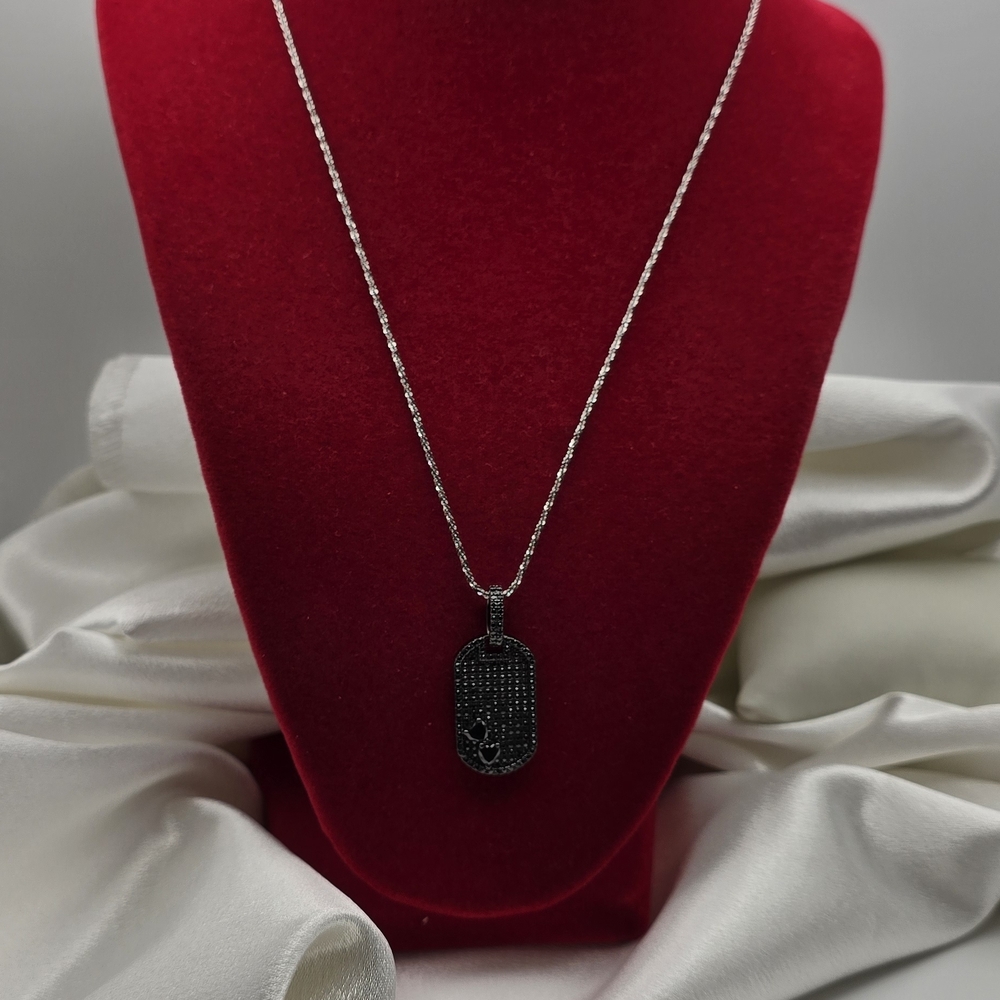 Black Rhodium Black Moissanite Double Heart Dogtag Necklace